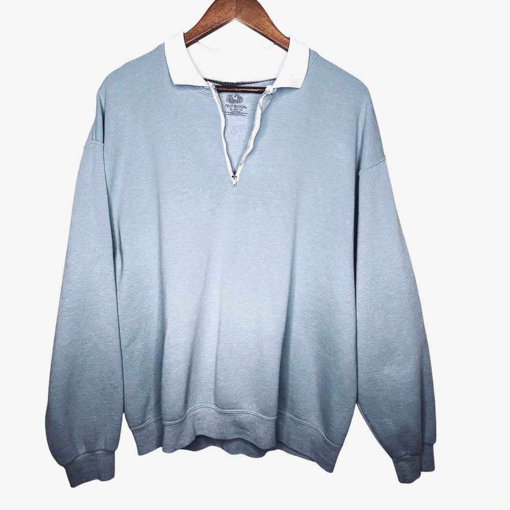 Vintage Fruit of the Loom Quarter Zip Sweatshirt XL Blue Collar Falcon Zipper